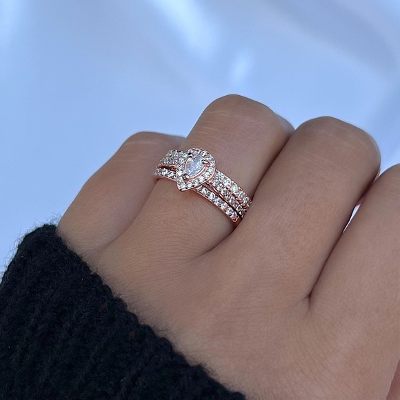 Rose Gold Plated 925 Sterling Silver Simulated Diamond Engagement Stackable Ring - Picture 8 of 14